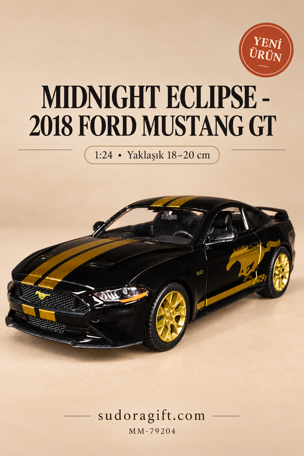 Motormax Midnight Eclipse 2018 Ford Mustang GT 1:24 Metal Model Araba – MM-79204 – Ana görsel