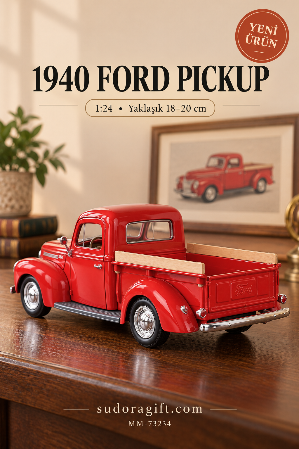 Motormax 1940 Ford Pickup 1:24 Metal Model Araba – MM-73234 – Arka görünüm