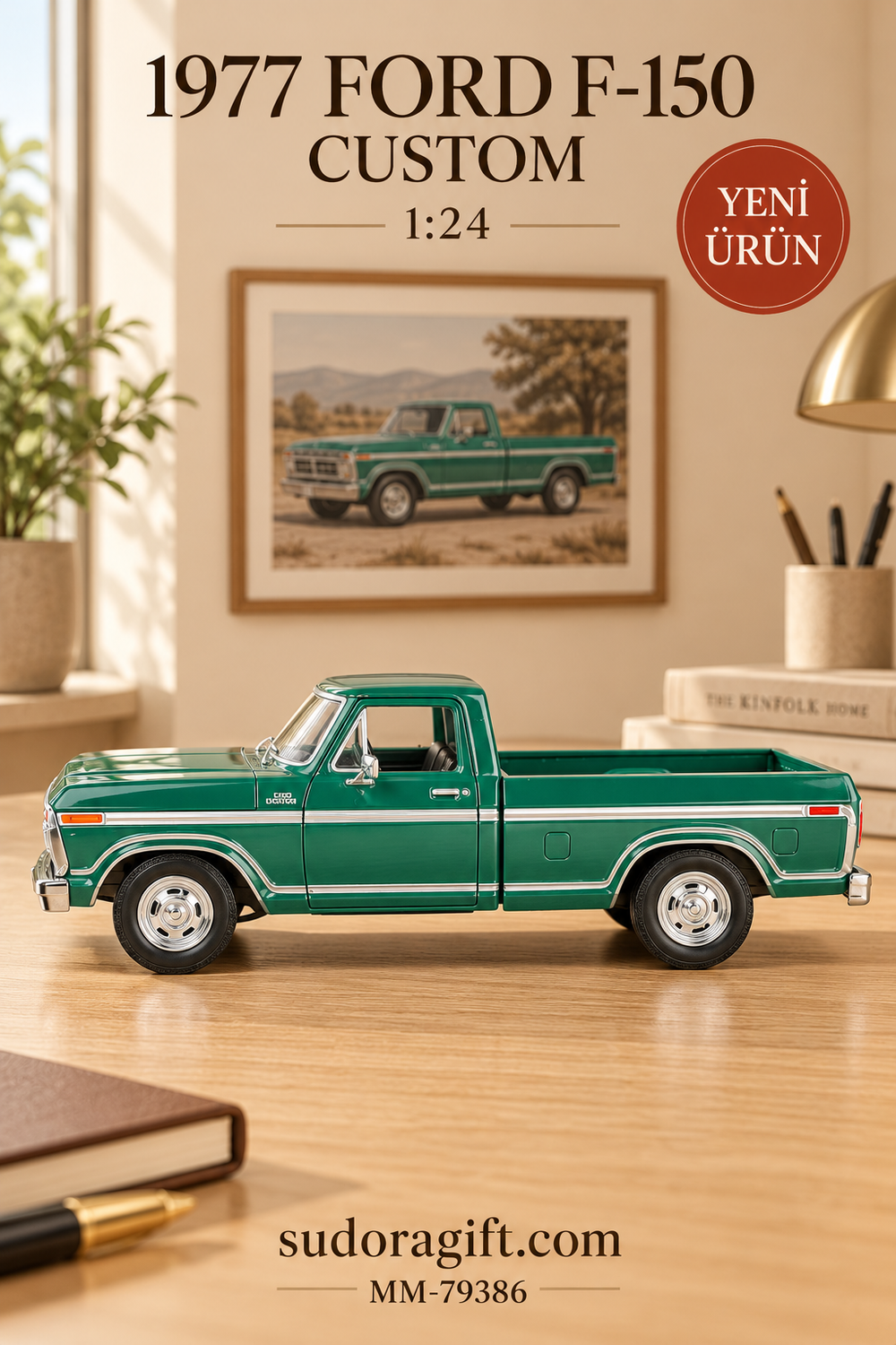 Motormax 1977 Ford F-150 Custom 1:24 Metal Model Araba – MM-79386 – Sol Gorunum
