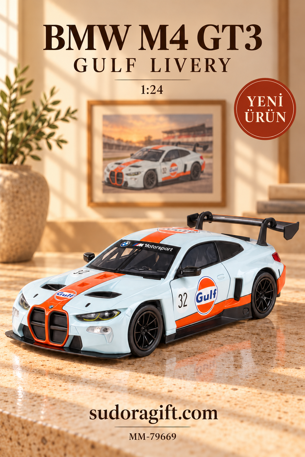 Motormax Gulf BMW M4 GT3 1:24 Metal Model Araba – MM-79669 – Ana Gorsel