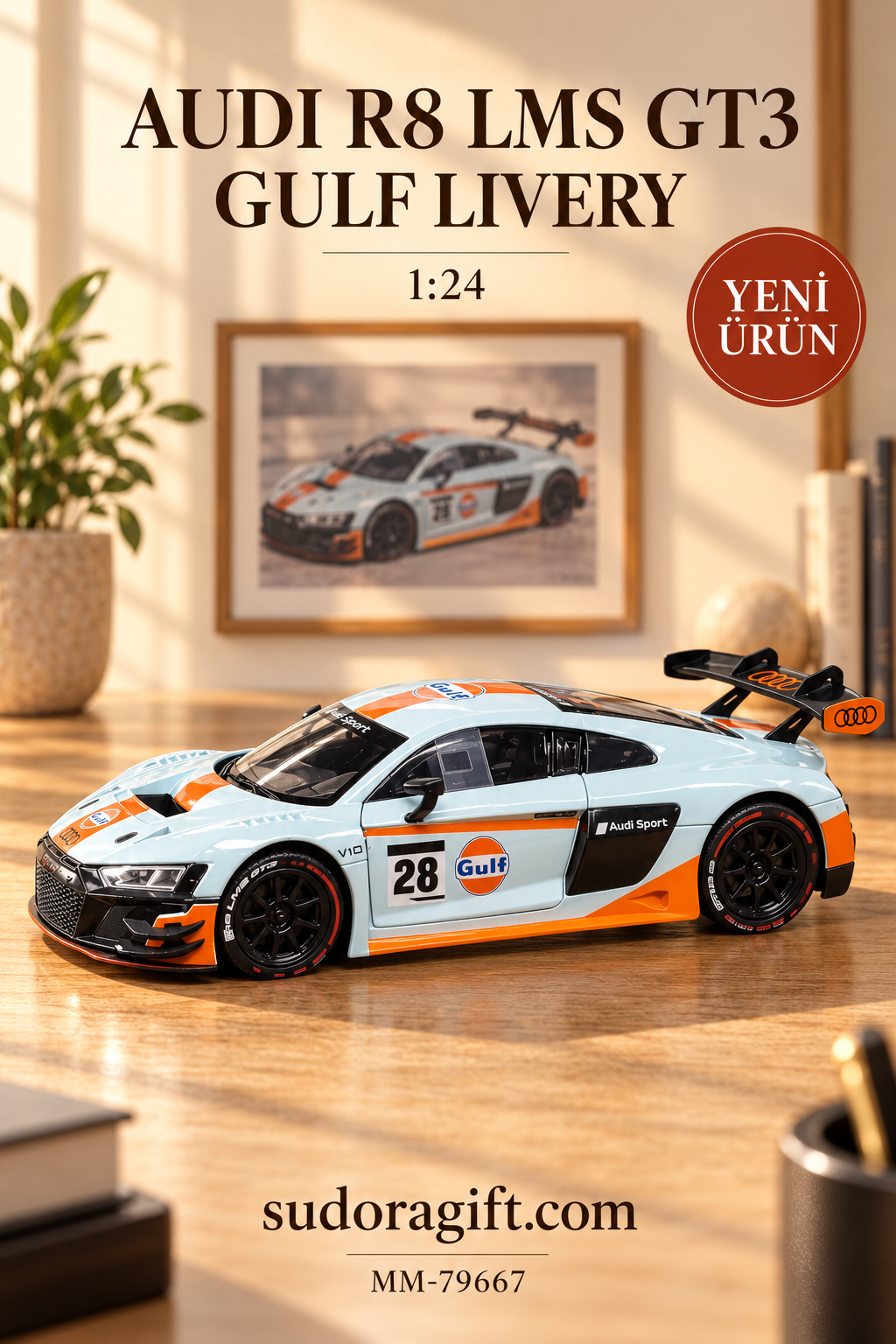 Motormax Gulf Audi R8 LMS GT3 1:24 Metal Model Araba – MM-79667 – Sol Gorunum