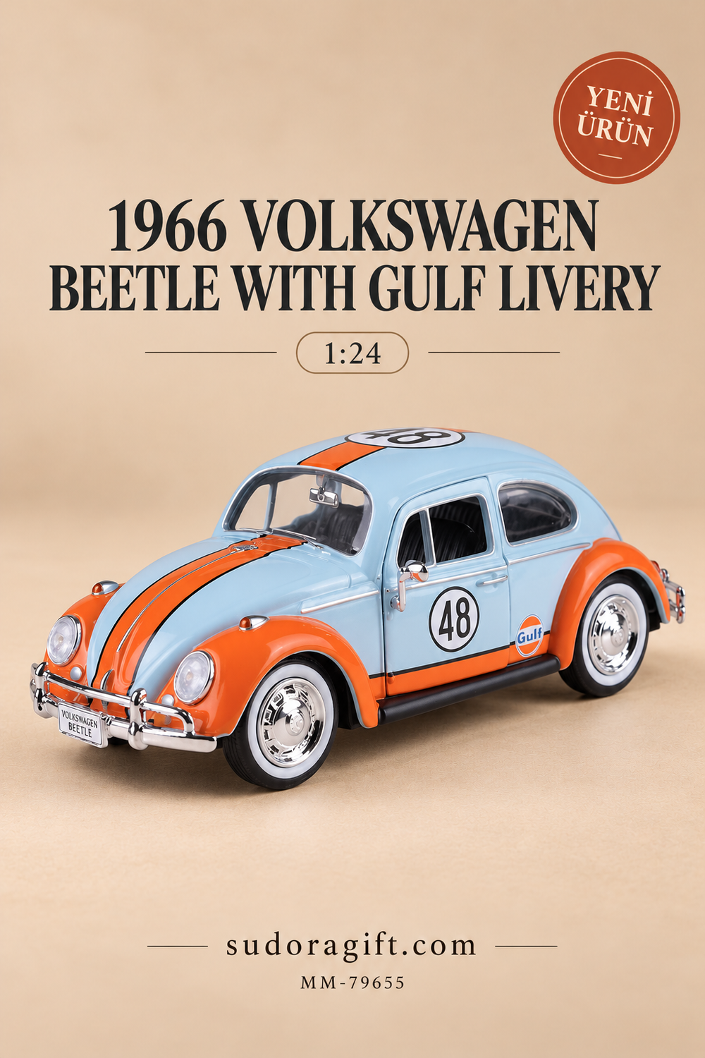 Motormax 1966 Volkswagen Beetle Gulf 1:24 Metal Model Araba – MM-79655 – Ana görsel