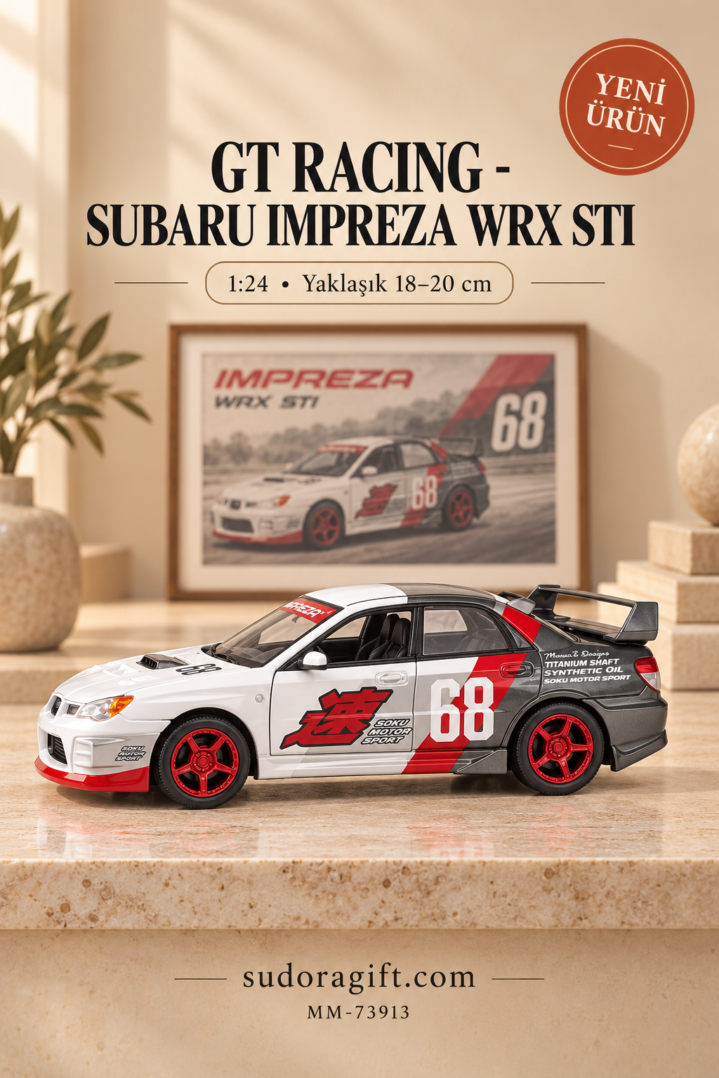 Motormax GT Racing Subaru Impreza WRX STI 1:24 Metal Model Araba – MM-73913 – Sol görünüm
