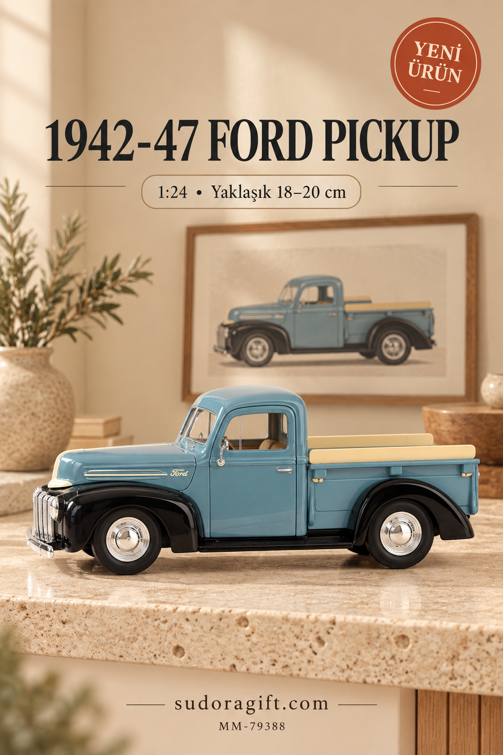 Motormax 1942–47 Ford Pickup 1:24 Metal Model Araba – MM-79388 – Sol görünüm