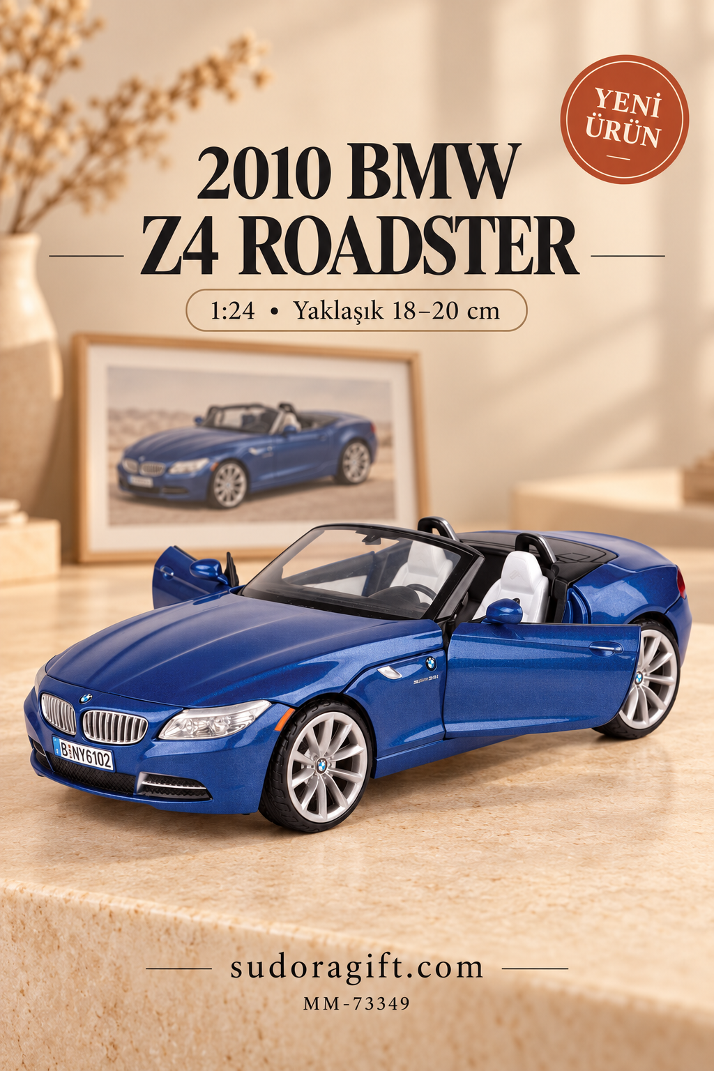Motormax 2010 BMW Z4 Roadster 1:24 Metal Model Araba – MM-73349 – Kapıları açık