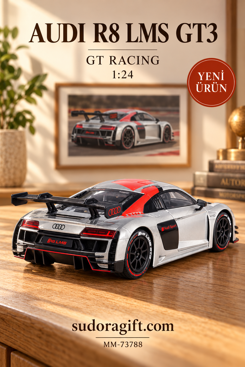 Motormax GT Racing Audi R8 LMS GT3 1:24 Metal Model Araba – MM-73788 – Arka Gorunum