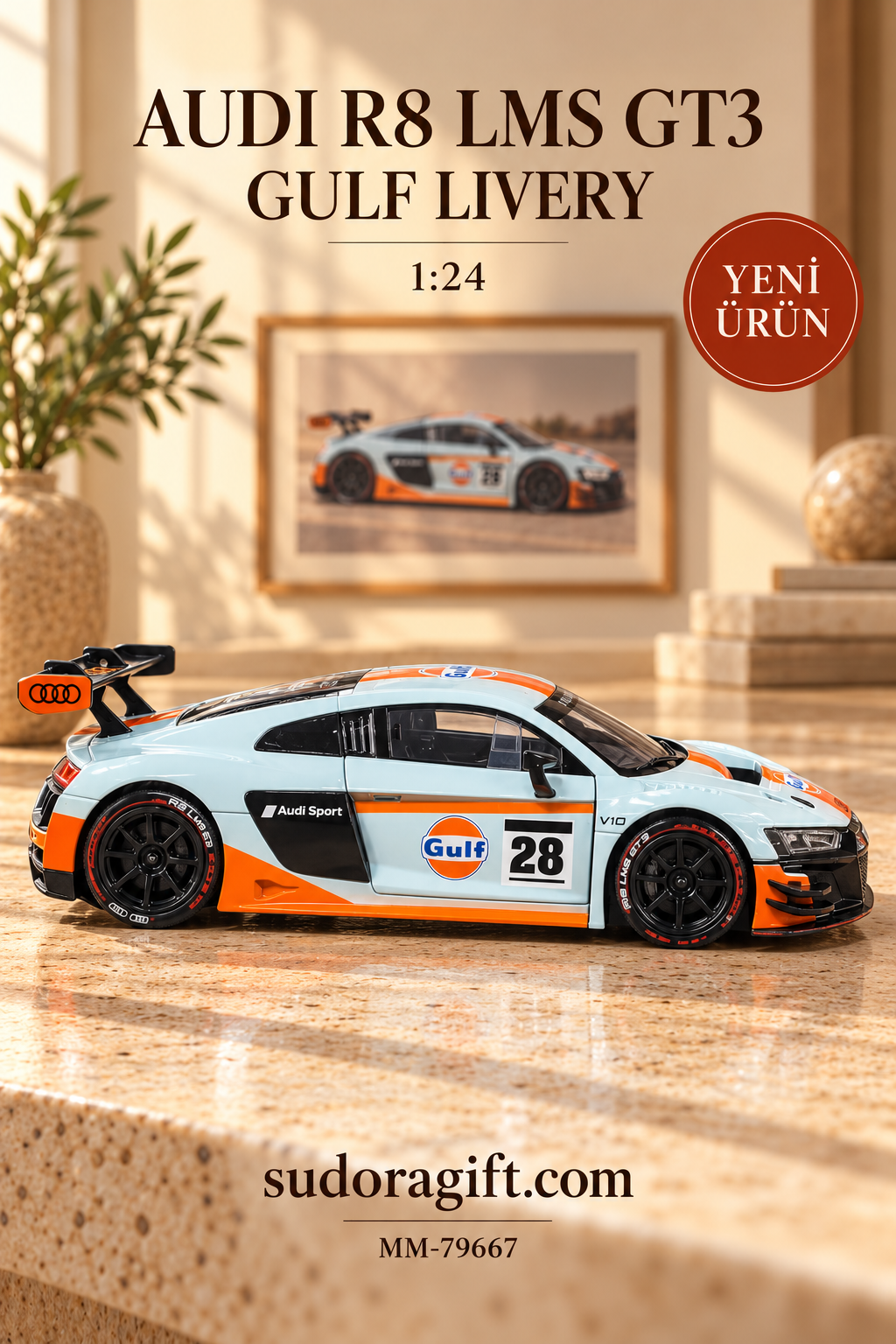 Motormax Gulf Audi R8 LMS GT3 1:24 Metal Model Araba – MM-79667 – Sag Gorunum