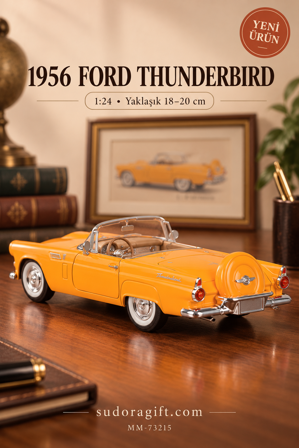 Motormax 1956 Ford Thunderbird Cabrio 1:24 Metal Model Araba – MM-73215 – Arka görünüm