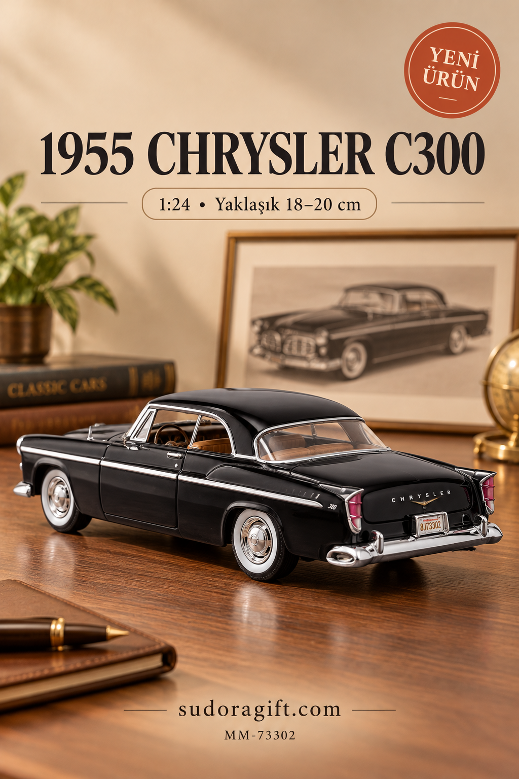 Motormax 1955 Chrysler C300 1:24 Metal Model Araba – MM-73302 – Arka görünüm