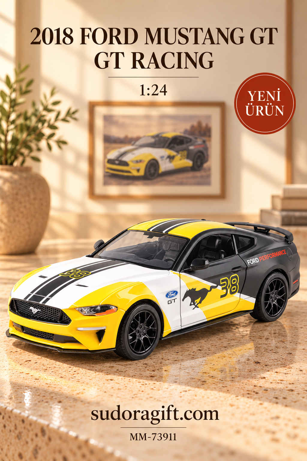 Motormax GT Racing 2018 Ford Mustang GT 1:24 Metal Model Araba – MM-73911 – Ana Gorsel