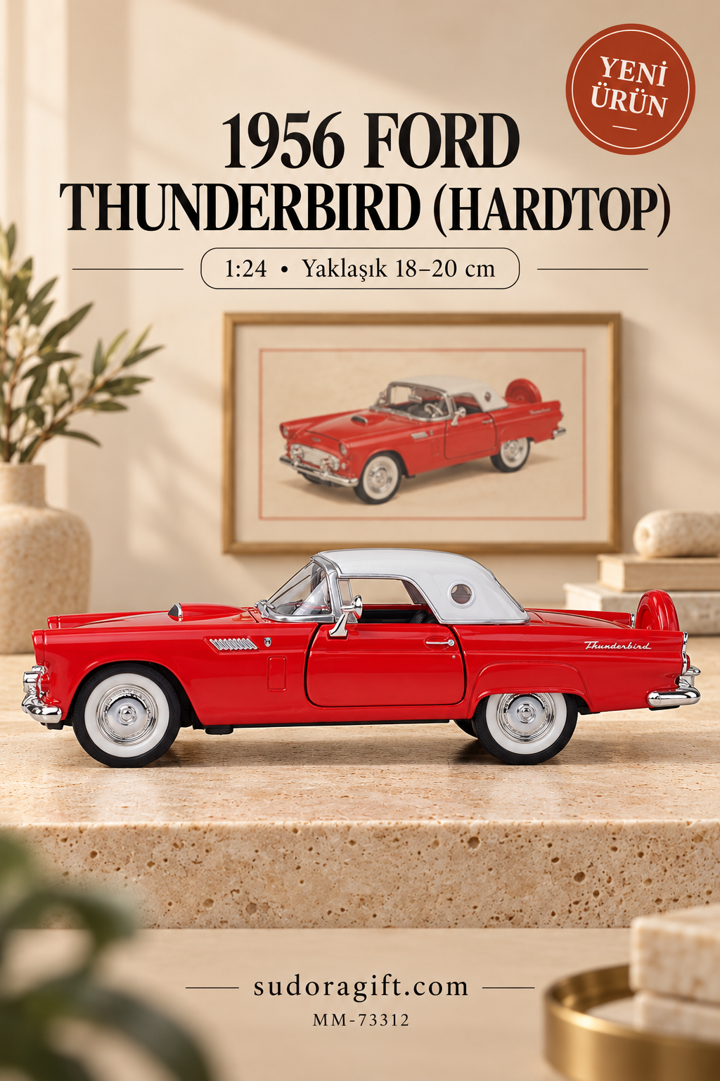 Motormax 1956 Ford Thunderbird Hardtop 1:24 Metal Model Araba – MM-73312 – Sol görünüm