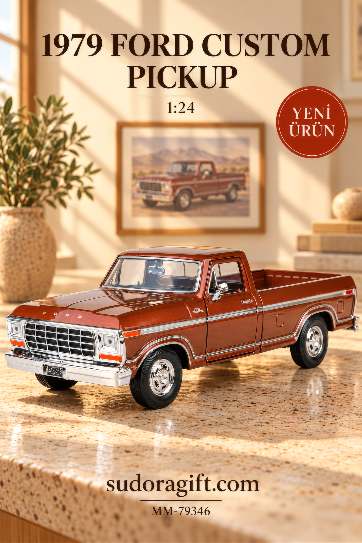 Motormax 1979 Ford Custom Pickup 1:24 Metal Model Araba – MM-79346 – Ana Gorsel