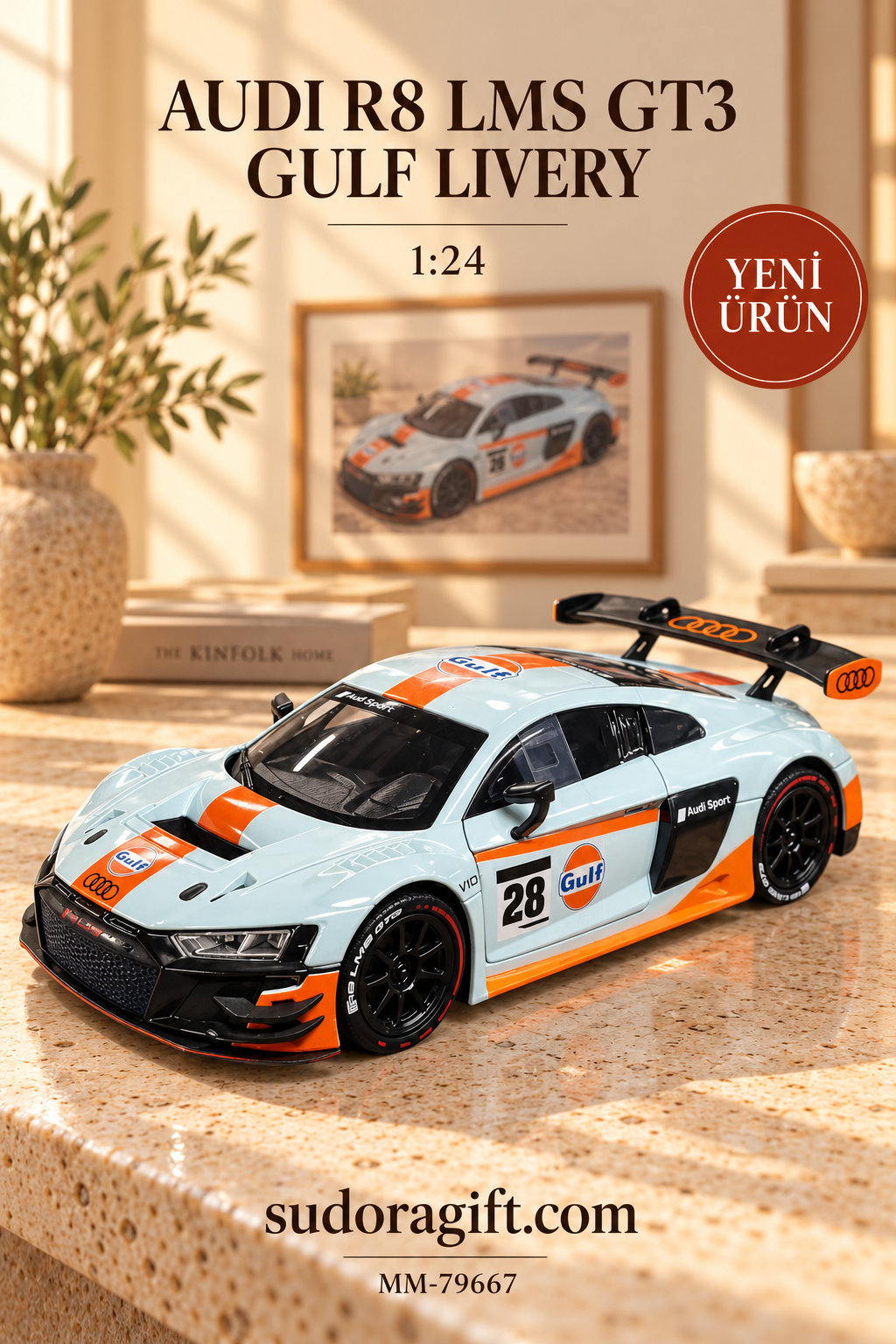 Motormax Gulf Audi R8 LMS GT3 1:24 Metal Model Araba – MM-79667 – Ana Gorsel