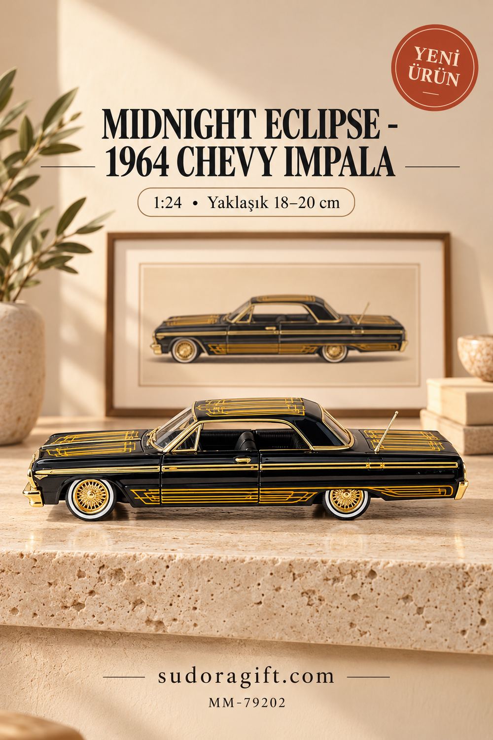 Motormax Midnight Eclipse 1964 Chevrolet Impala 1:24 Metal Model Araba – MM-79202 – Sol görünüm