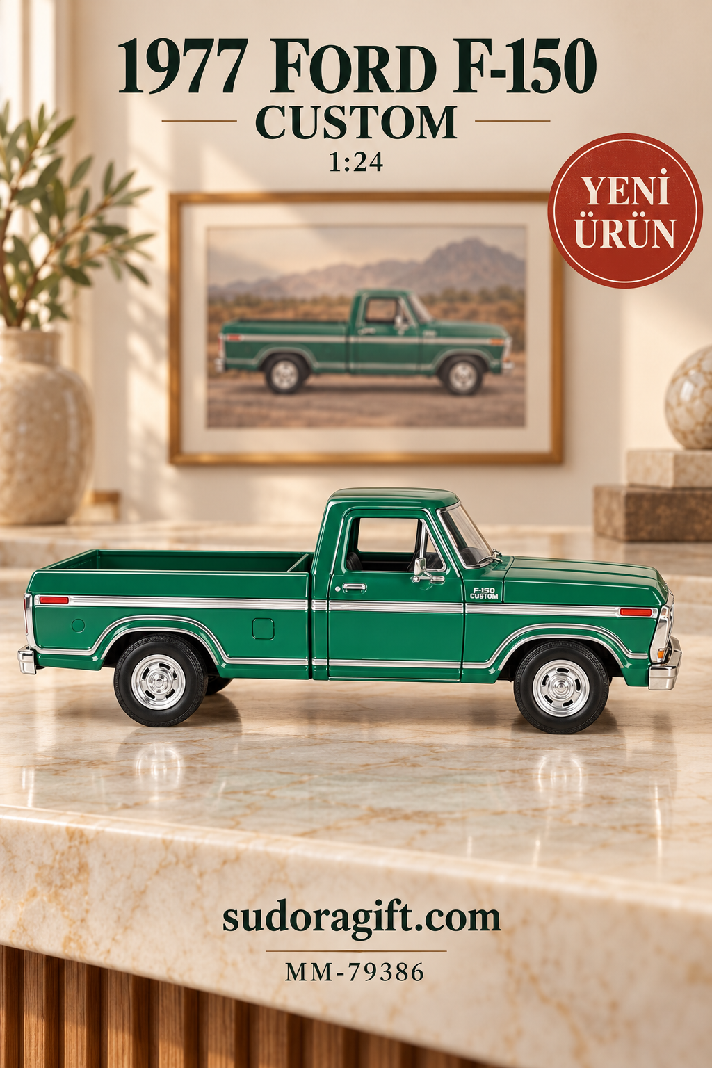 Motormax 1977 Ford F-150 Custom 1:24 Metal Model Araba – MM-79386 – Sag Gorunum