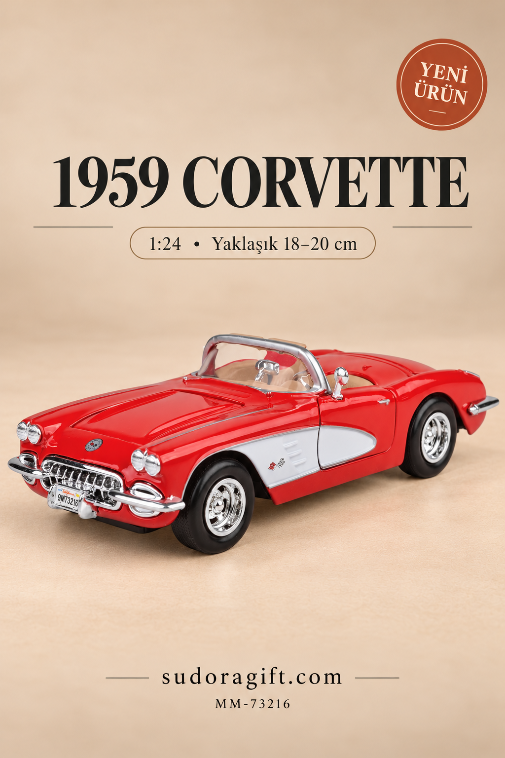 Motormax 1959 Chevrolet Corvette 1:24 Metal Model Araba – MM-73216 – Ana görsel