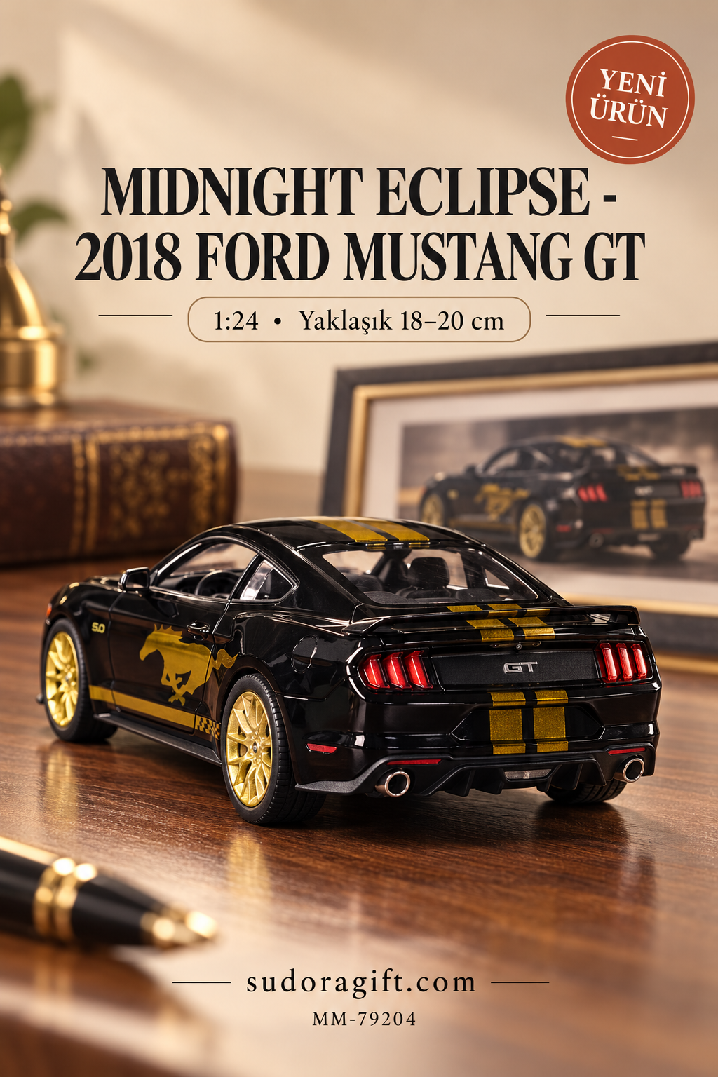 Motormax Midnight Eclipse 2018 Ford Mustang GT 1:24 Metal Model Araba – MM-79204 – Arka görünüm
