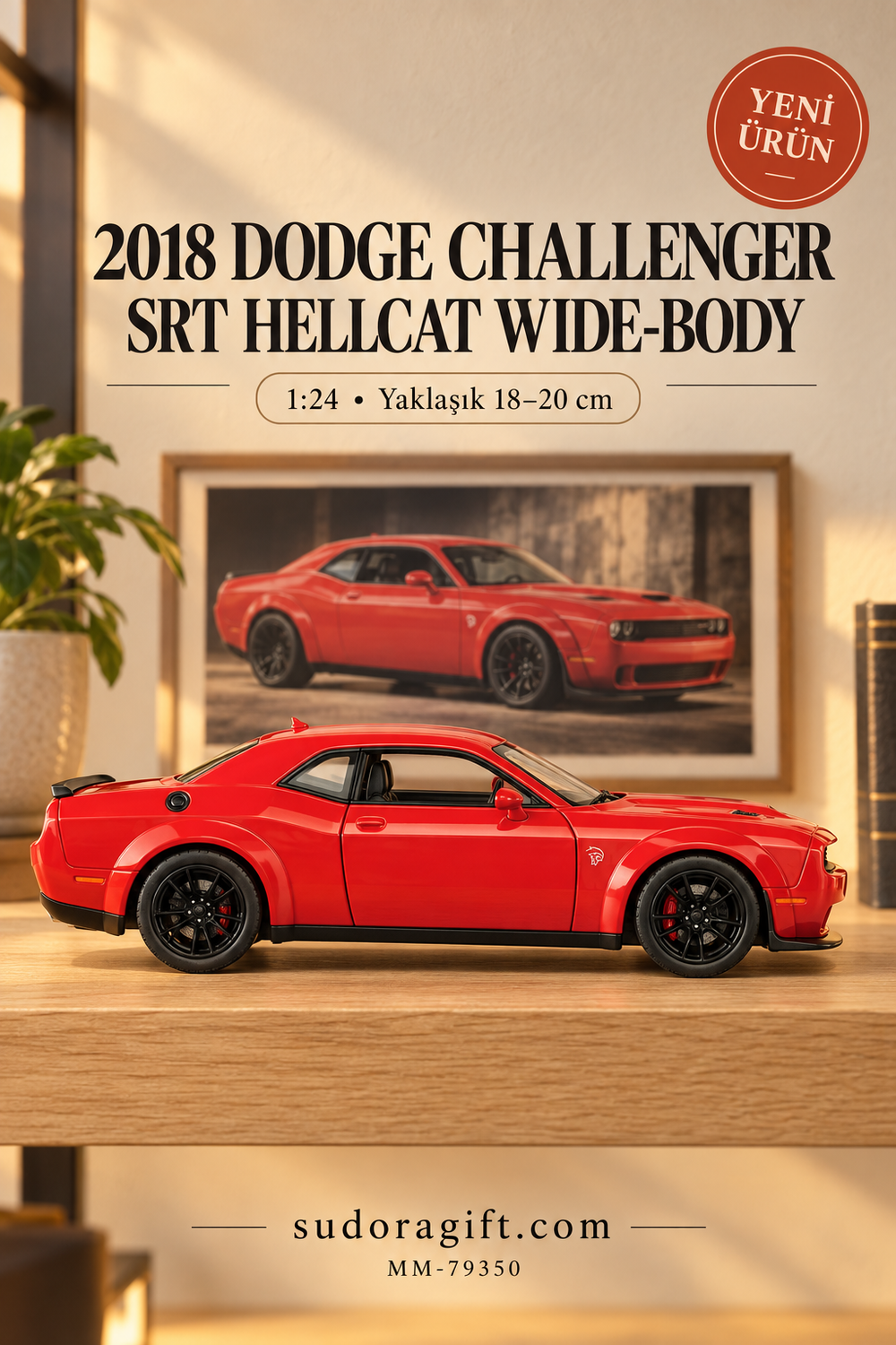 Motormax 2018 Dodge Challenger SRT Hellcat Widebody 1:24 Metal Model Araba – MM-79350 – Sağ görünüm