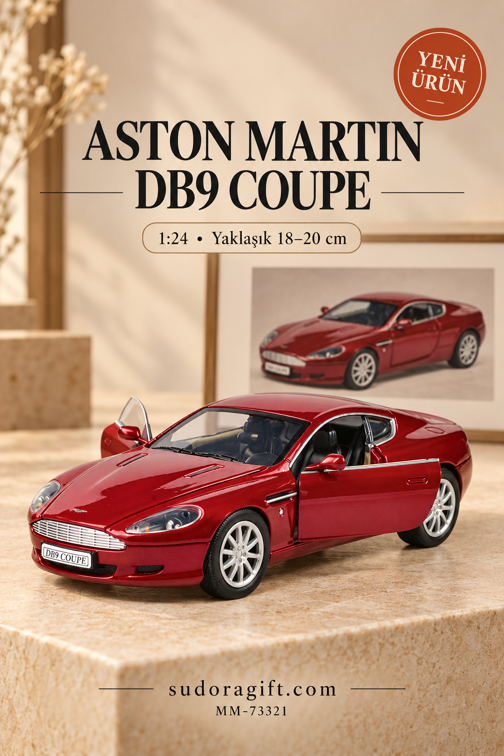 Motormax Aston Martin DB9 Coupe 1:24 Metal Model Araba – MM-73321 – Kapıları açık