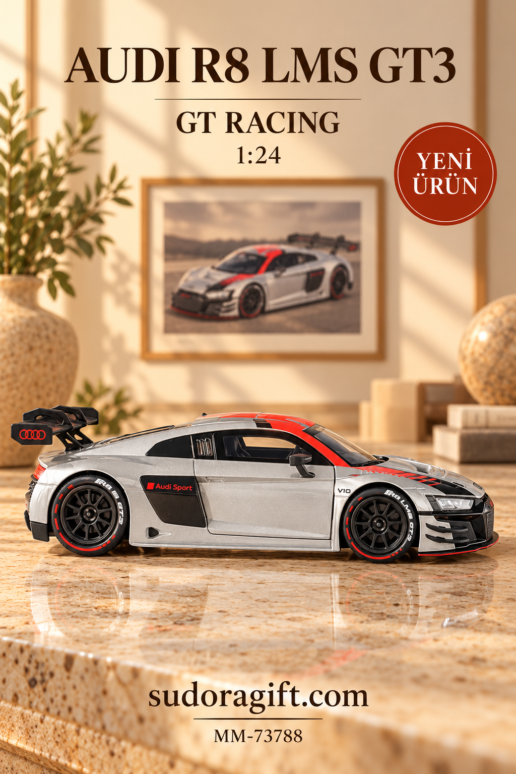 Motormax GT Racing Audi R8 LMS GT3 1:24 Metal Model Araba – MM-73788 – Sag Gorunum