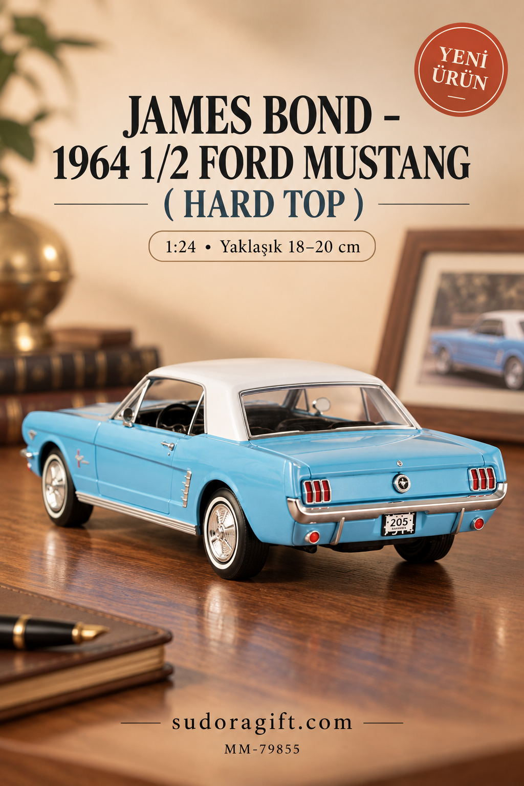 Motormax James Bond 1964½ Ford Mustang Hardtop 1:24 Metal Model Araba – MM-79855 – Arka görünüm