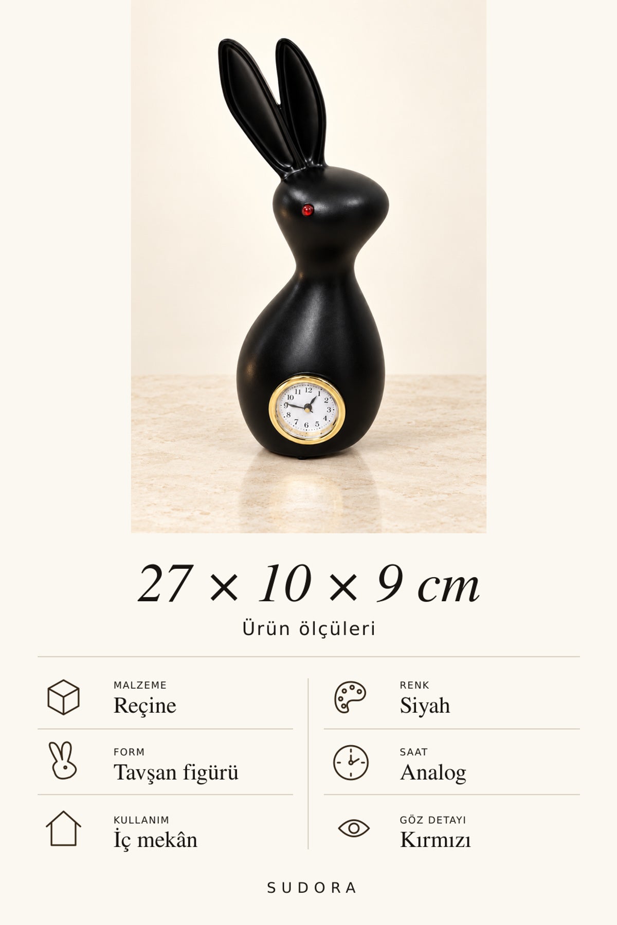 SUDORA Tavşan figürlü saat - Siyah - Ölçü ve bilgi