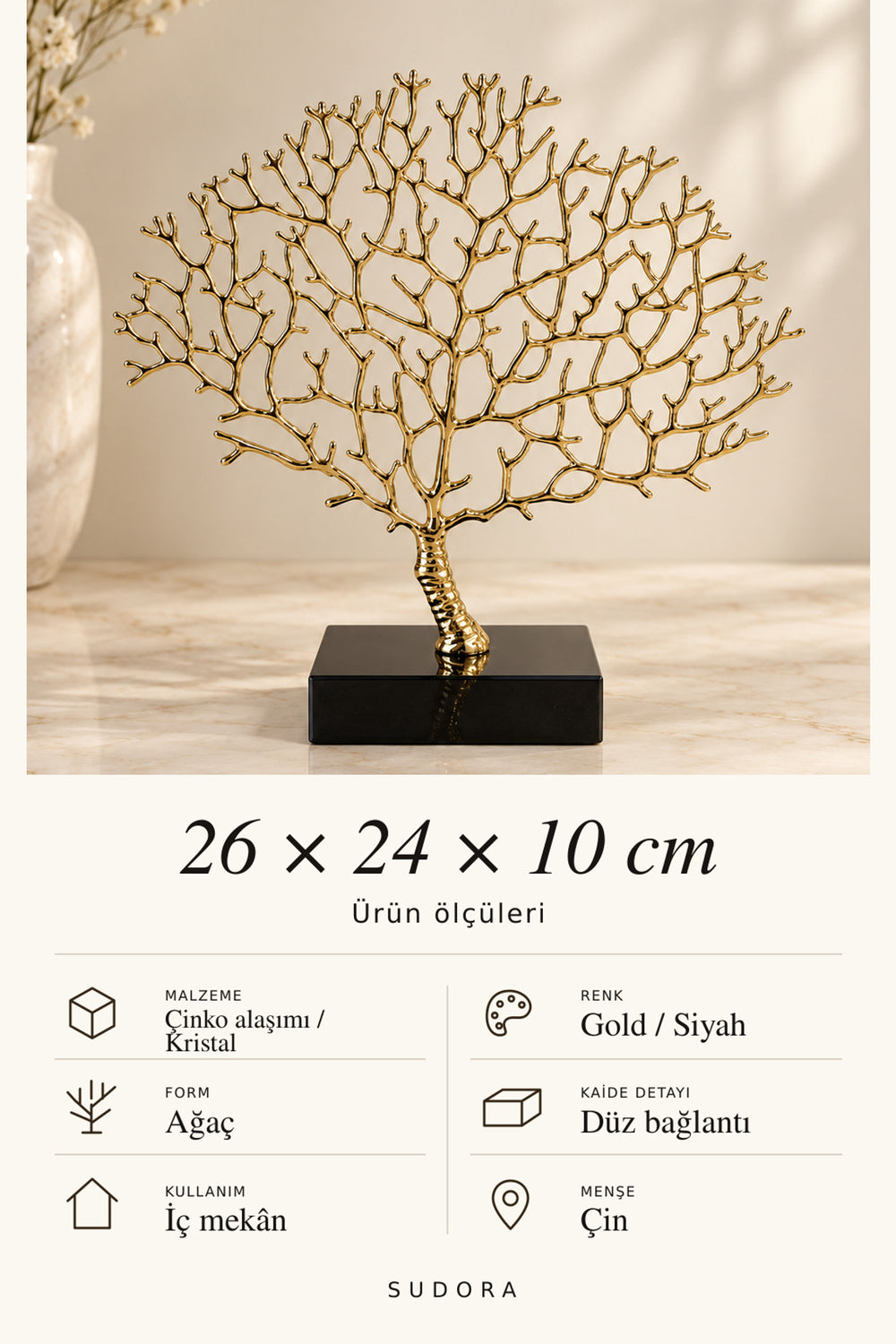 SUDORA Dallı ağaç - Altın ve Siyah - Ölçü ve bilgi